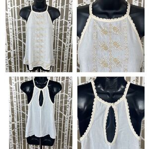 House of Harlow 1960 NEW Embroidered Crochet Trimmed High Neck Top sz XS